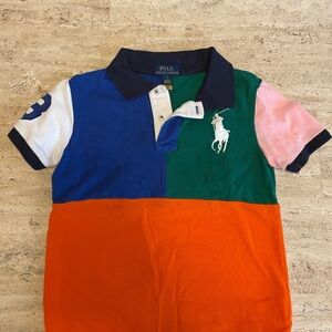 Kid’s Polo by Ralph Lauren Big Pony Color-Blocked Mesh Polo Shirt